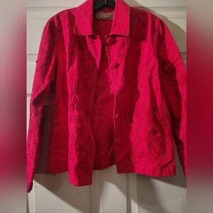 Embroidered Pink Jean Jacket - Women's Stylish Button Front